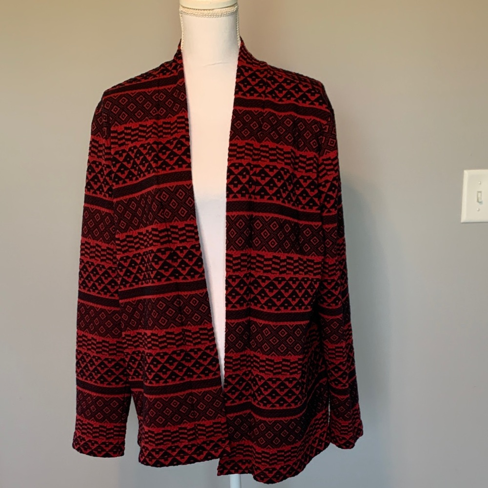 Kim Rogers Geometric Red and Black Blazer/Cardigan size Xl